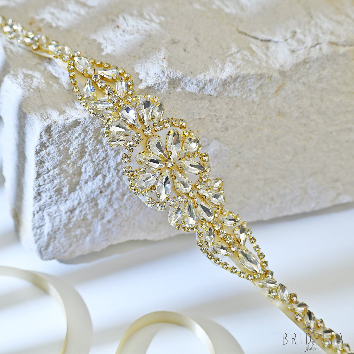 Champagne Rhinestone Bridal Dress Belt for Wedding - Bridella BS489G - Champagne - Belts