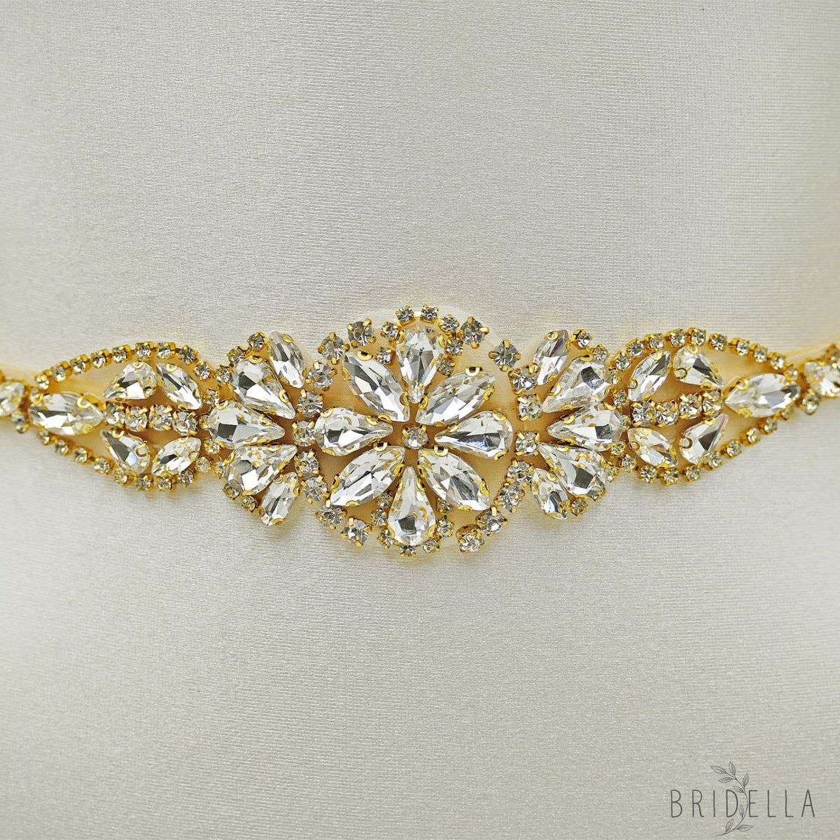 Champagne Rhinestone Bridal Dress Belt for Wedding - Bridella BS489G - Champagne - Belts