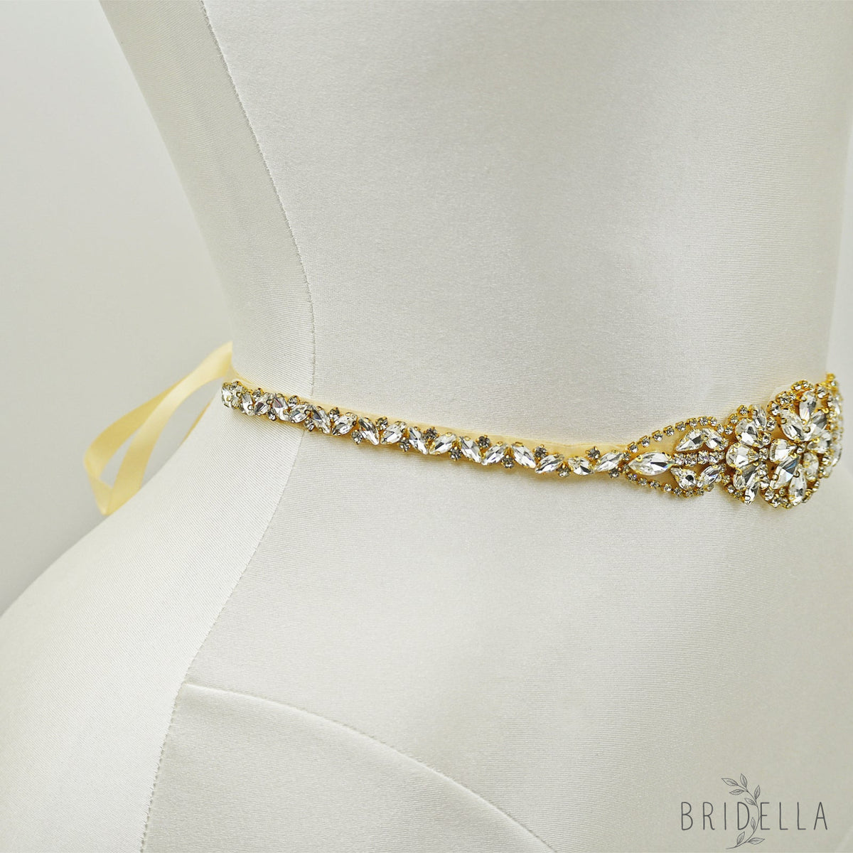 Champagne Rhinestone Bridal Dress Belt for Wedding - Bridella BS489G - Champagne - Belts