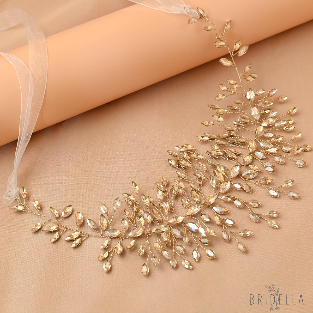 Champagne Rhinestone Bridal Headband – Bridella BHP237 - Champagne