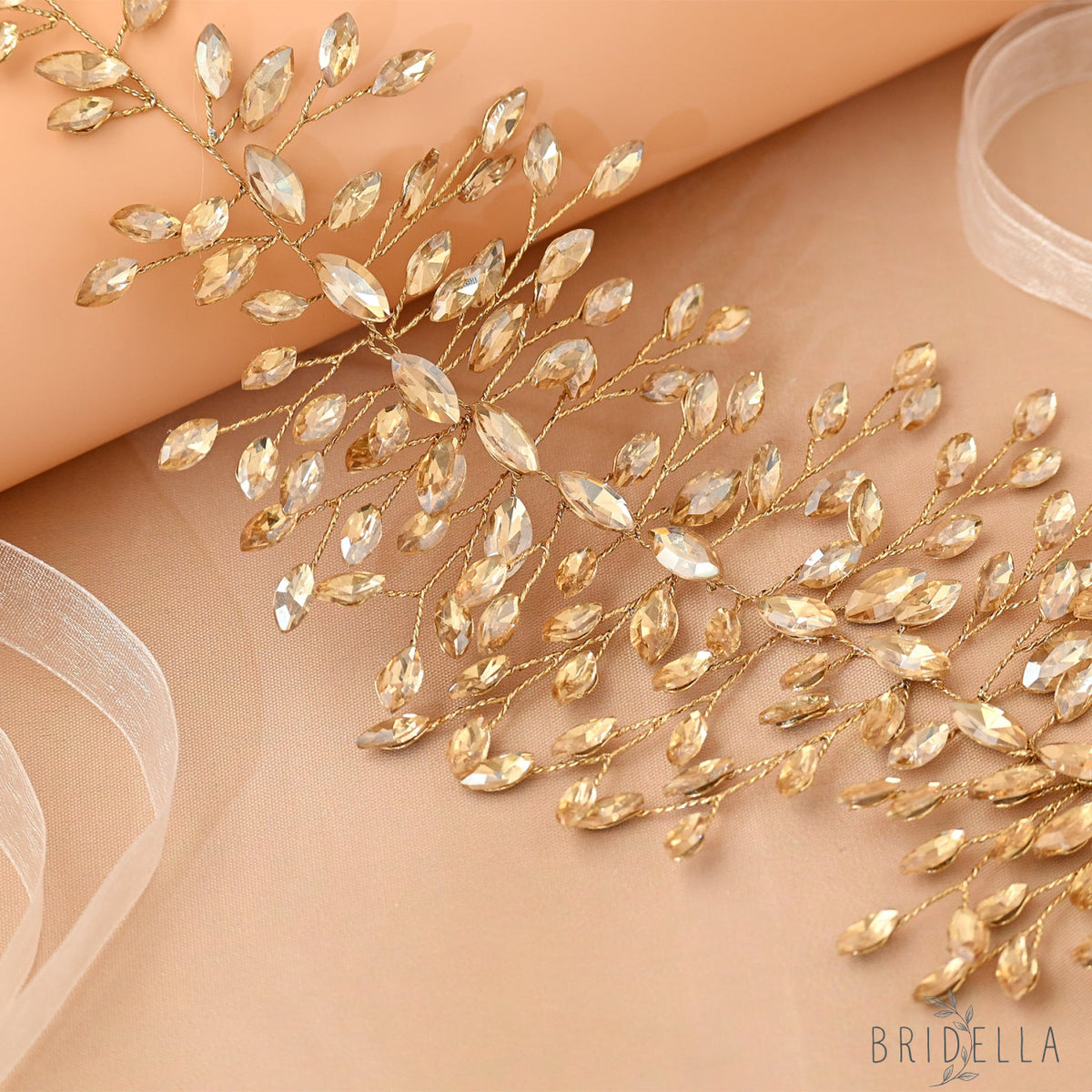 Champagne Rhinestone Bridal Headband – Bridella BHP237 - Champagne