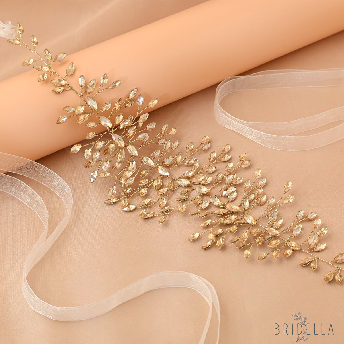 Champagne Rhinestone Bridal Headband – Bridella BHP237 - Champagne