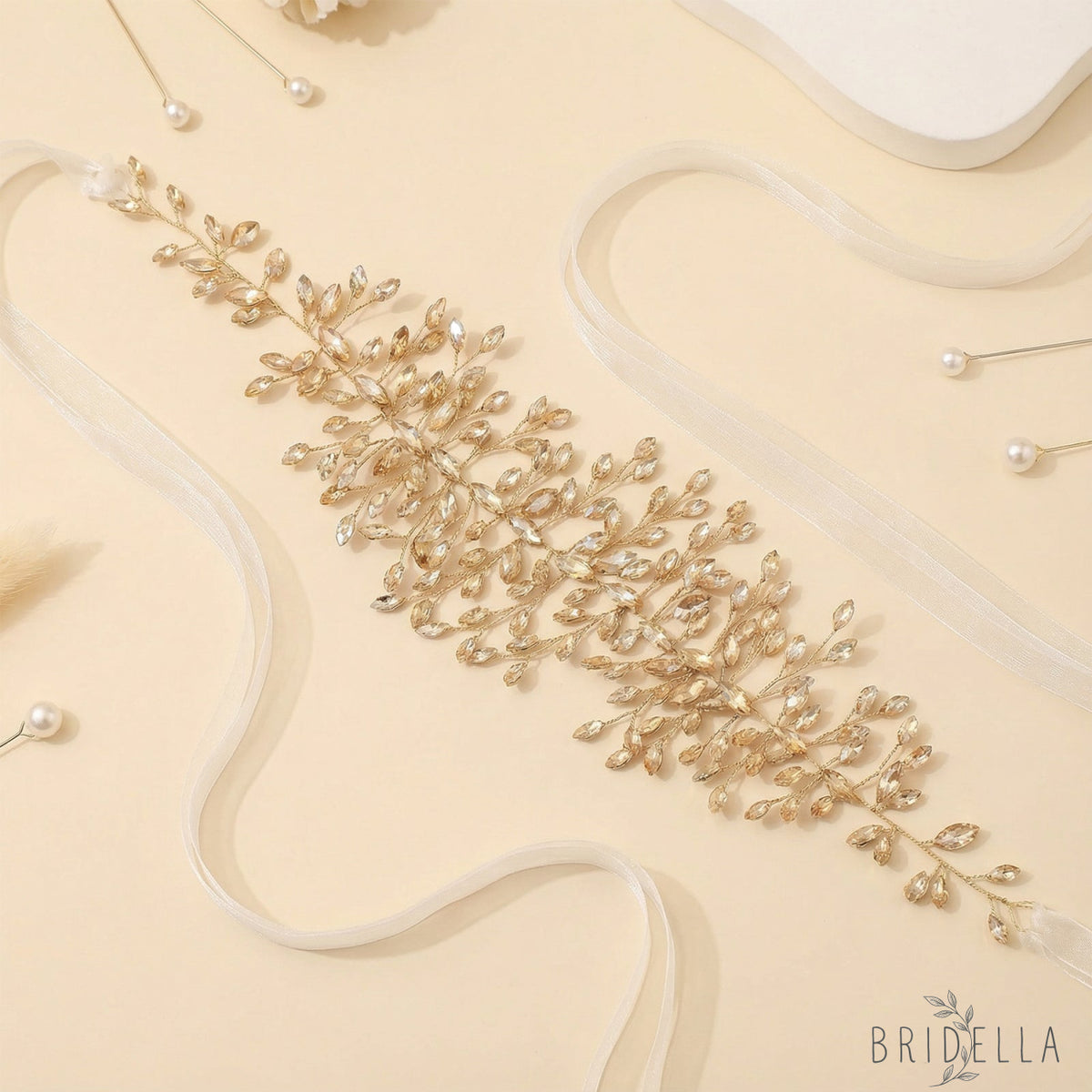 Champagne Rhinestone Bridal Headband – Bridella BHP237 - Champagne