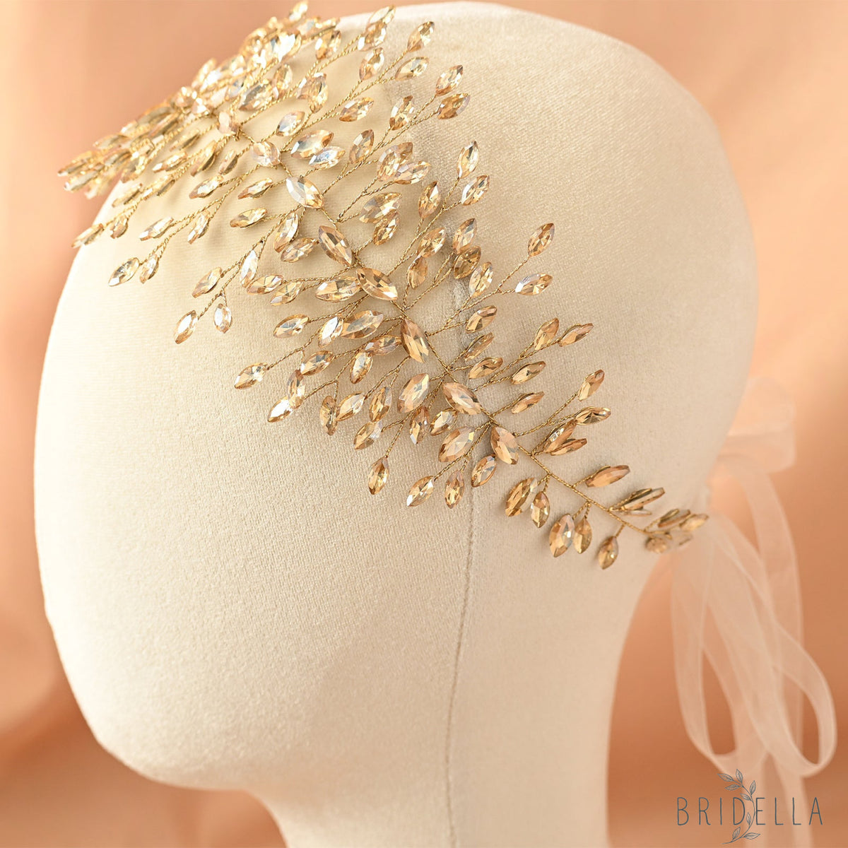 Champagne Rhinestone Bridal Headband – Bridella BHP237 - Champagne