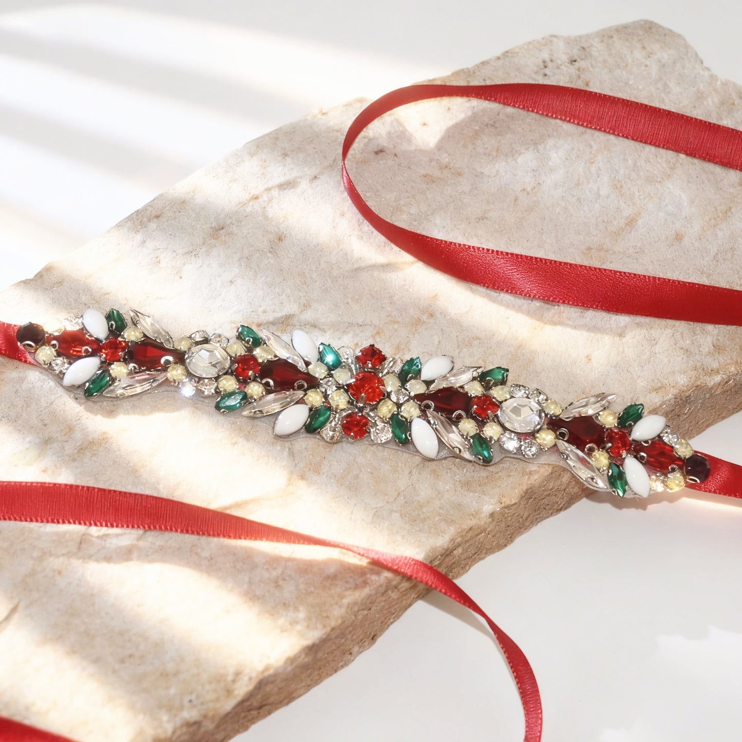 Red Satin Crystal Bridal Belt Wedding Sash – Bridella BS477-R