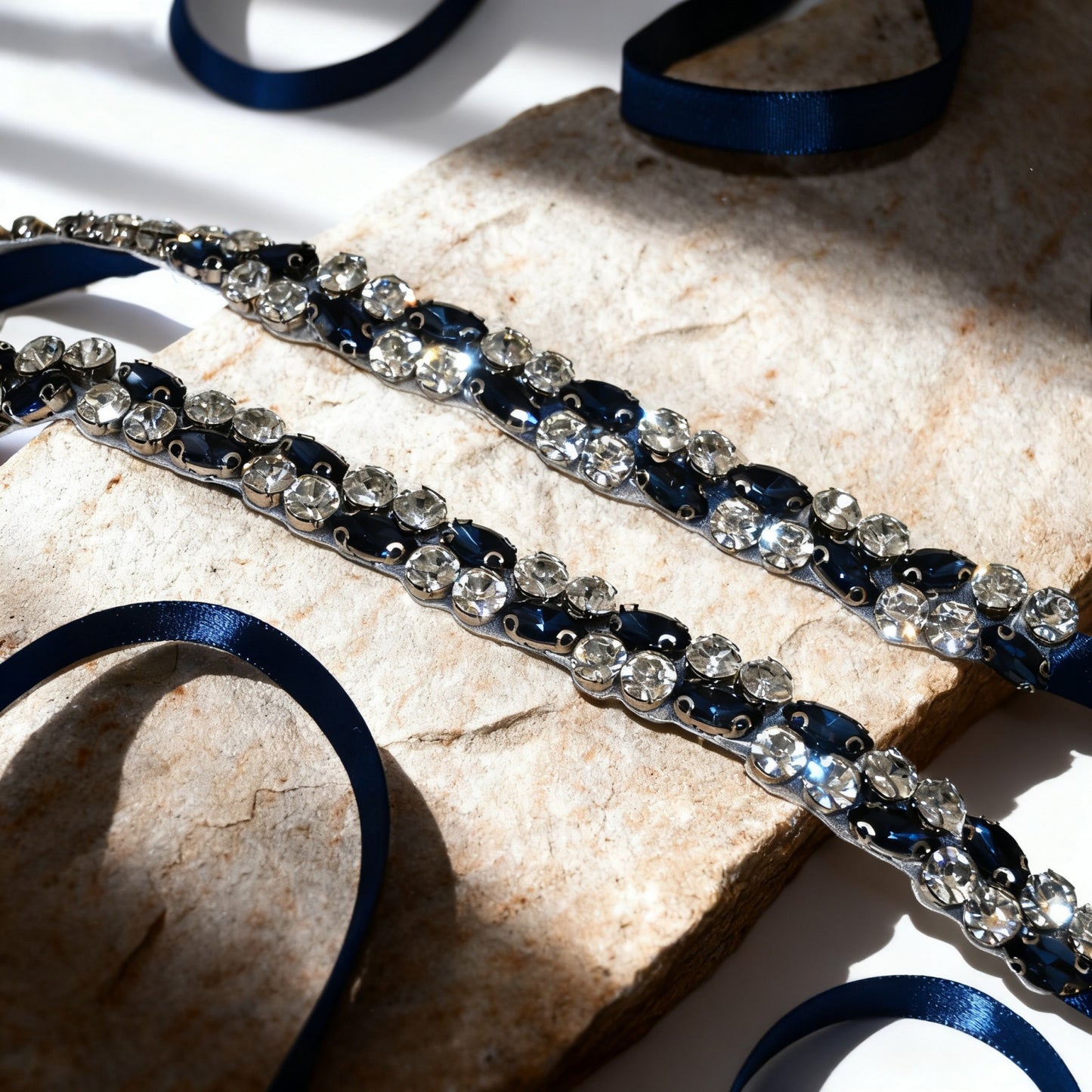 Navy Rhinestone Bridal Belt Wedding Sash – Bridella BS07ML