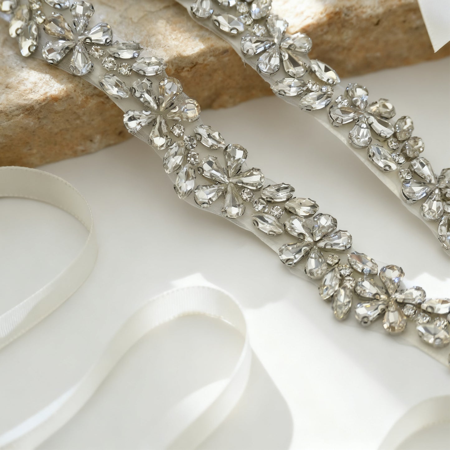 Bridella BS37 Off White Rhinestone Belt