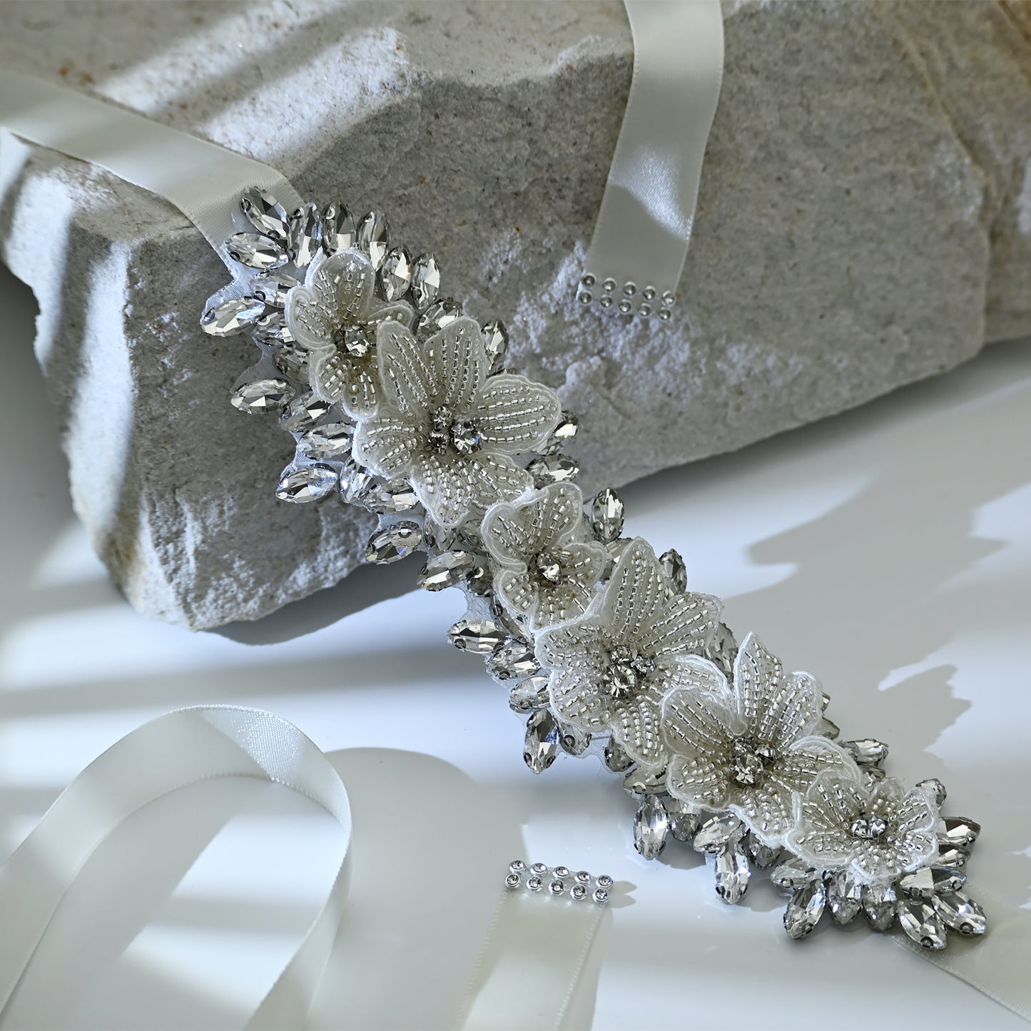 Bridella BS63 Off White Rhinestone Belt