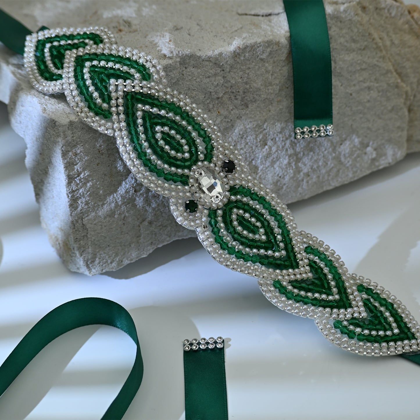 Bridella BS265-Green Ribbon Green Rhinestone Belt