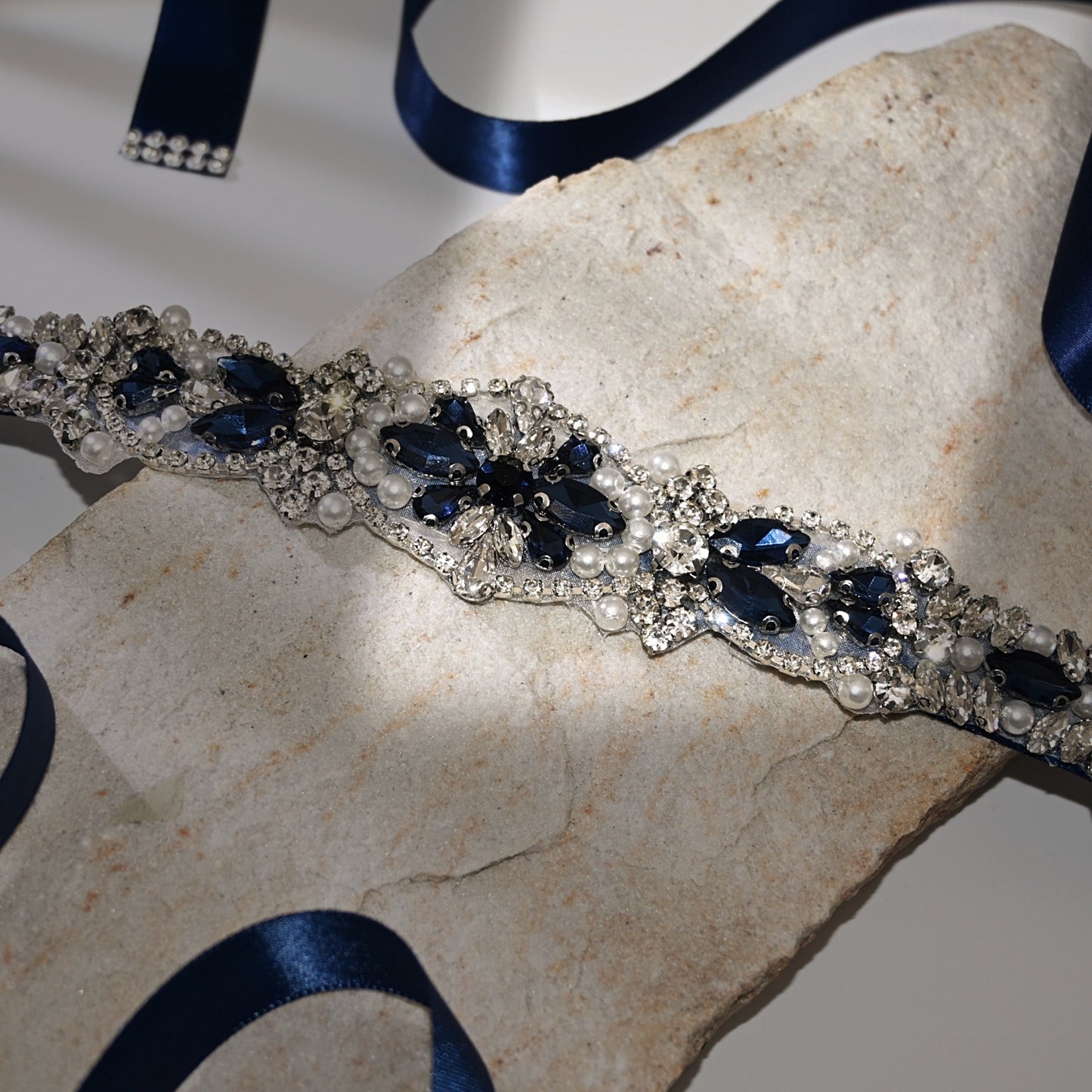 Bridella BS442ML Navy Rhinestone & Pearl Belt