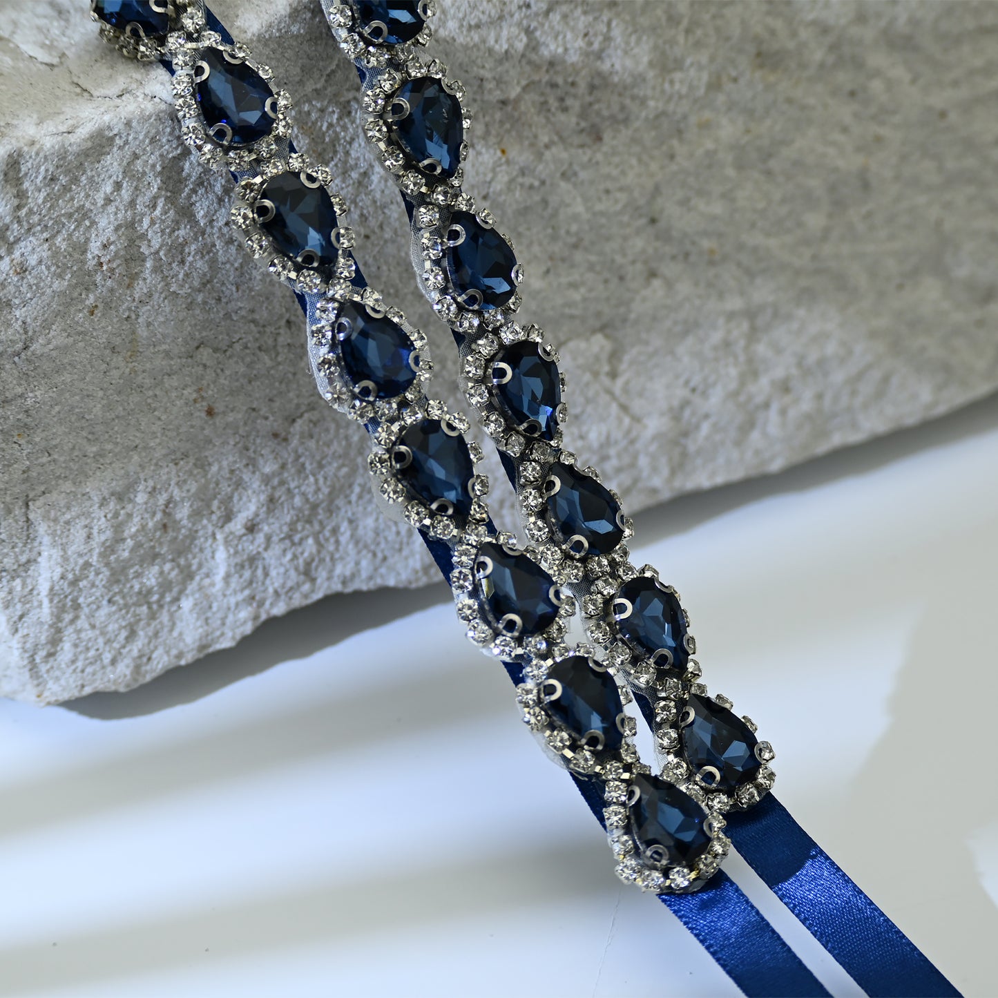 Bridella BS190ML-Navy Blue Blue Rhinestone Belt