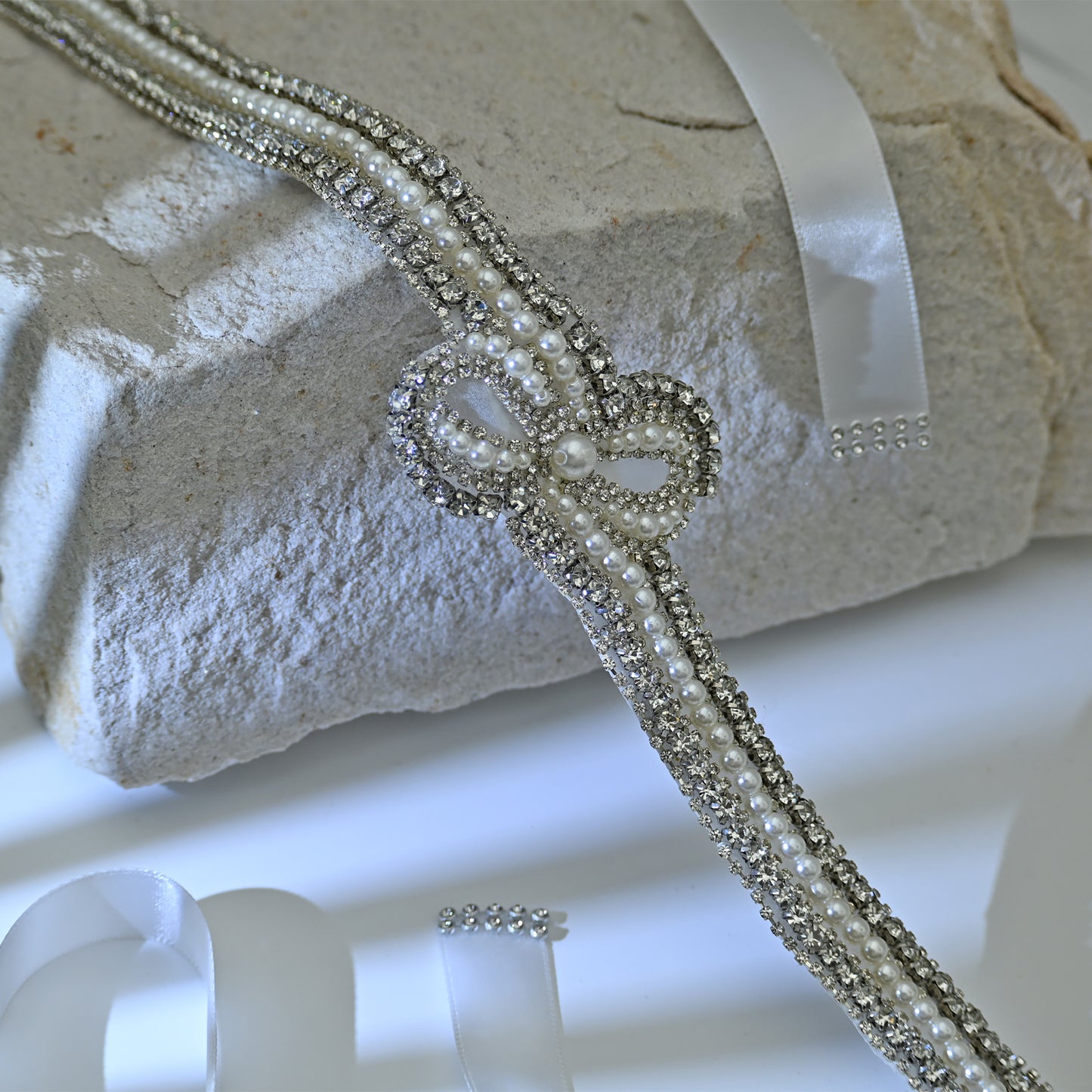 Bridella BS54 White Rhinestone & Pearl Belt
