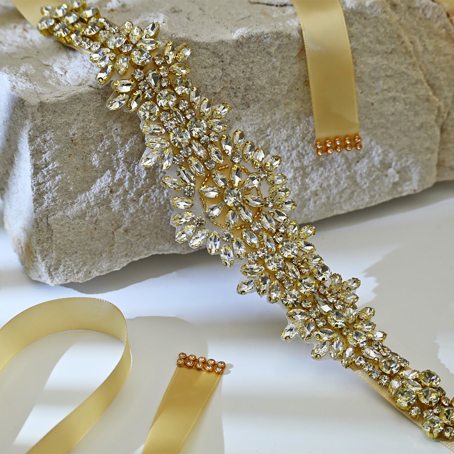 Champagne Rhinestone Bridal Dress Belt for Wedding - Bridella BS319-G