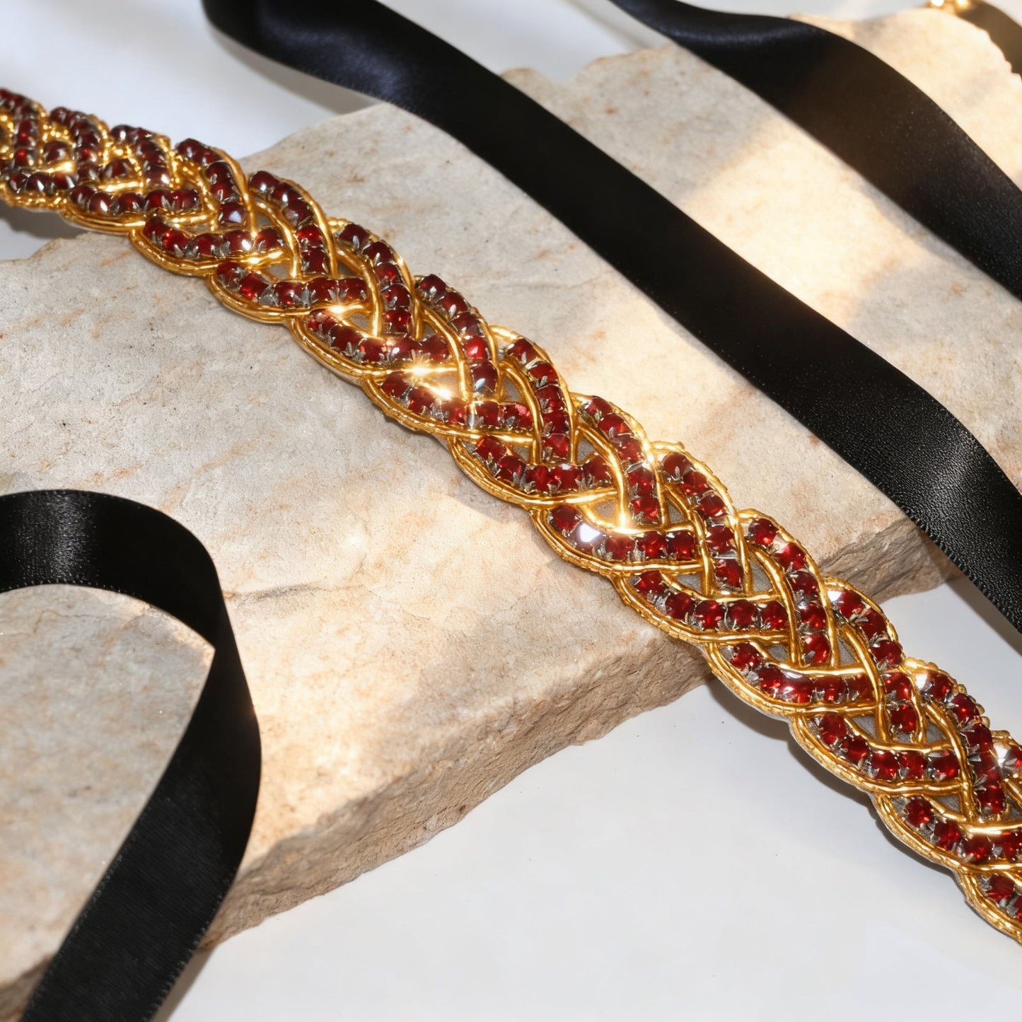 Bridella BS216 Golden red Rhinestone Belt Wedding Belt for Bride