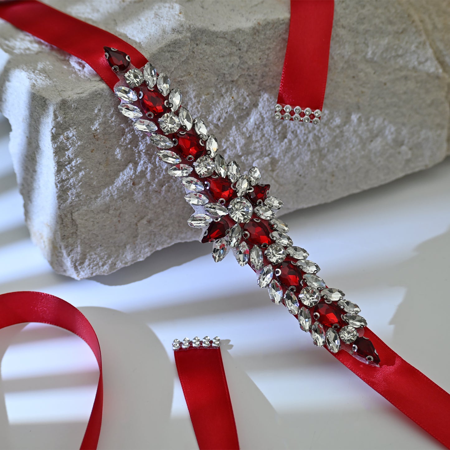 Bridella BS191R-Wine Red Burgundy Rhinestone Belt