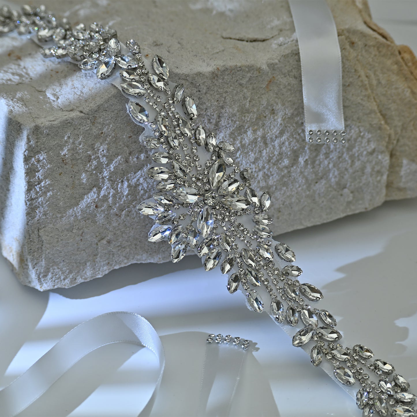 Bridella BS11-White Silver Rhinestone Belt