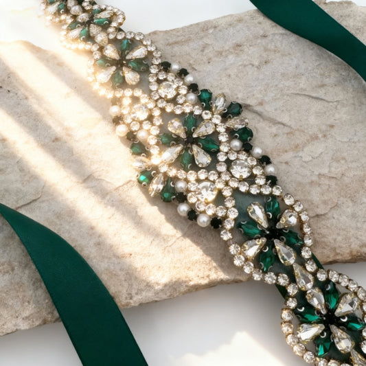 BS161KL emerald rhinestone pearl belt