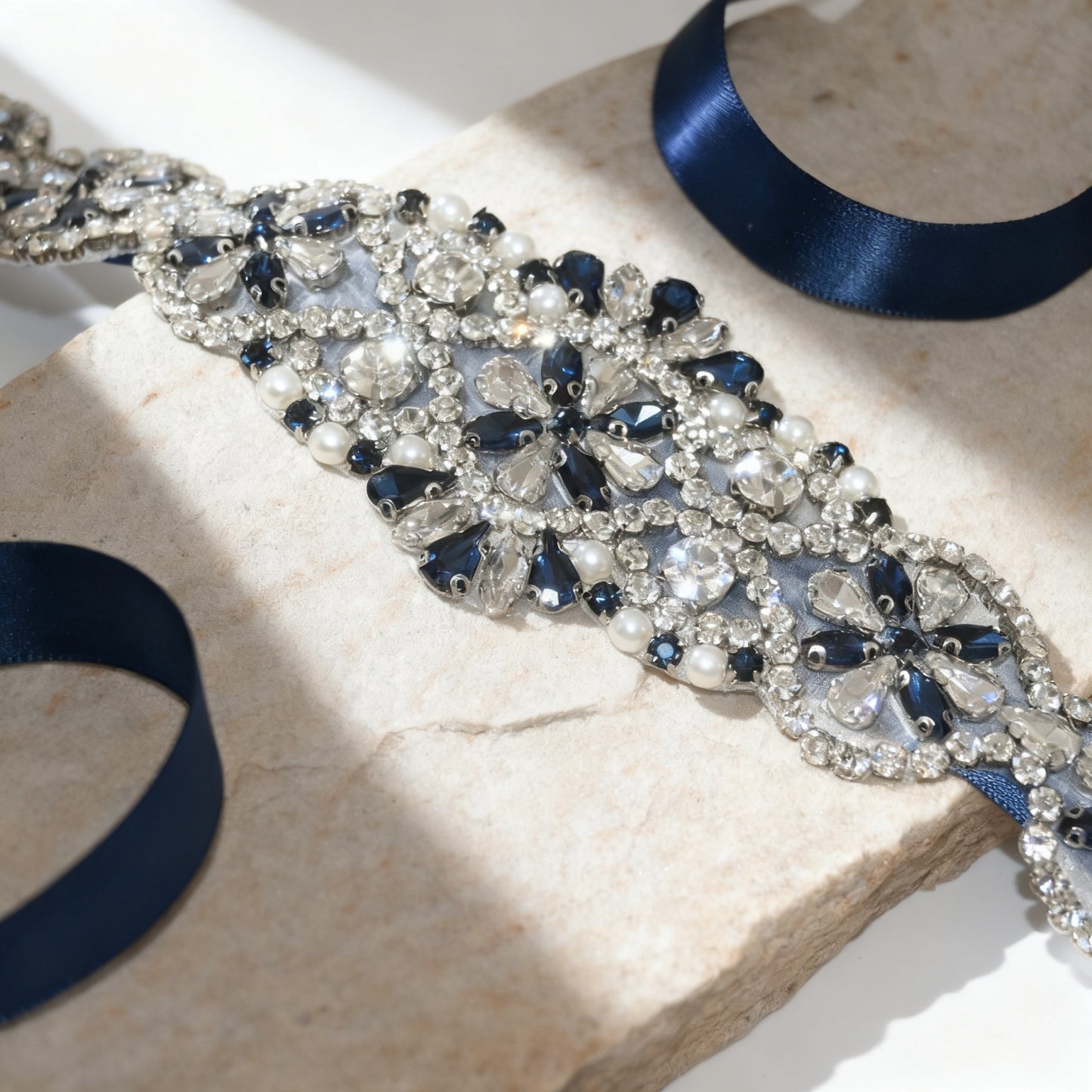 Bridella BS161ML Navy Rhinestone & Pearl Belt