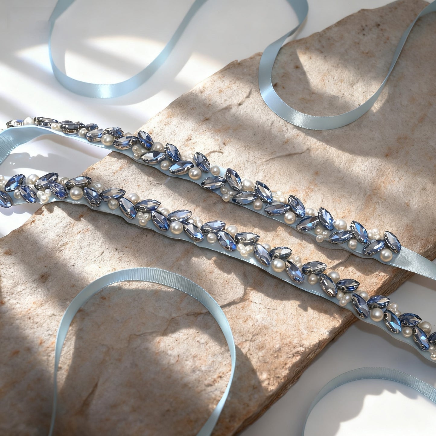 Bridella BS383QL Light Blue Rhinestone & Pearl Belt