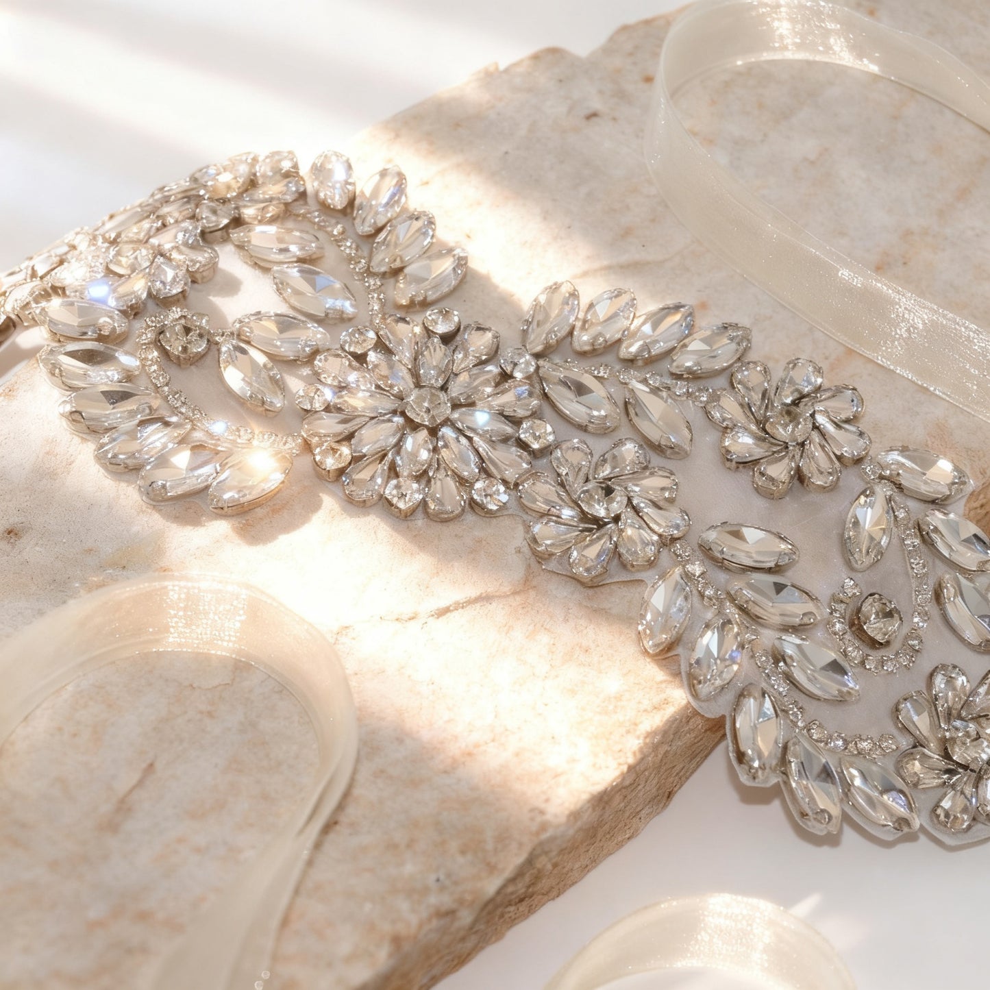 Bridella BS231 Ivory Rhinestone Belt