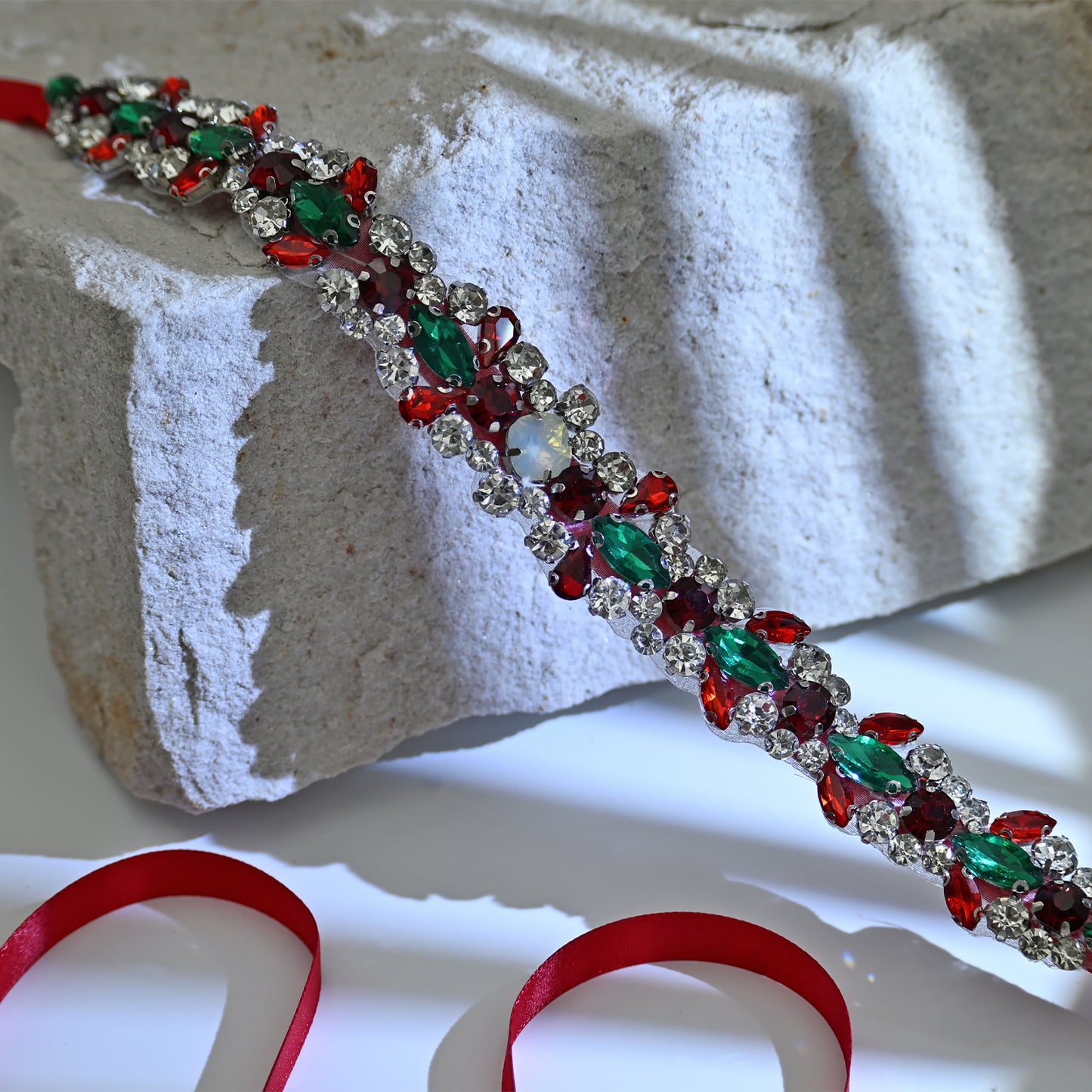 Bridella BS113R Burgundy Rhinestone & Pearl Belt