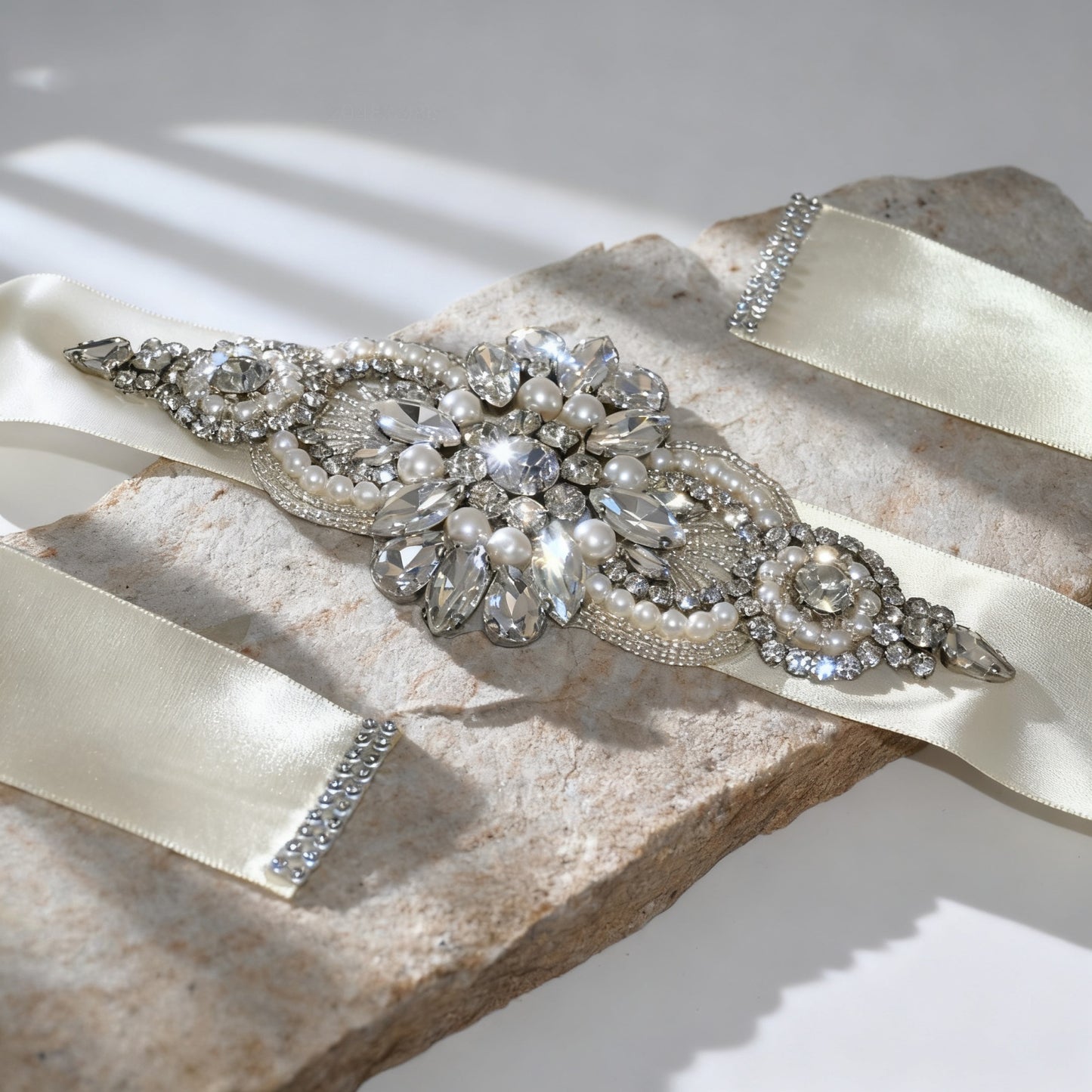 Bridella BS05B Ivory Rhinestone & Pearl Belt