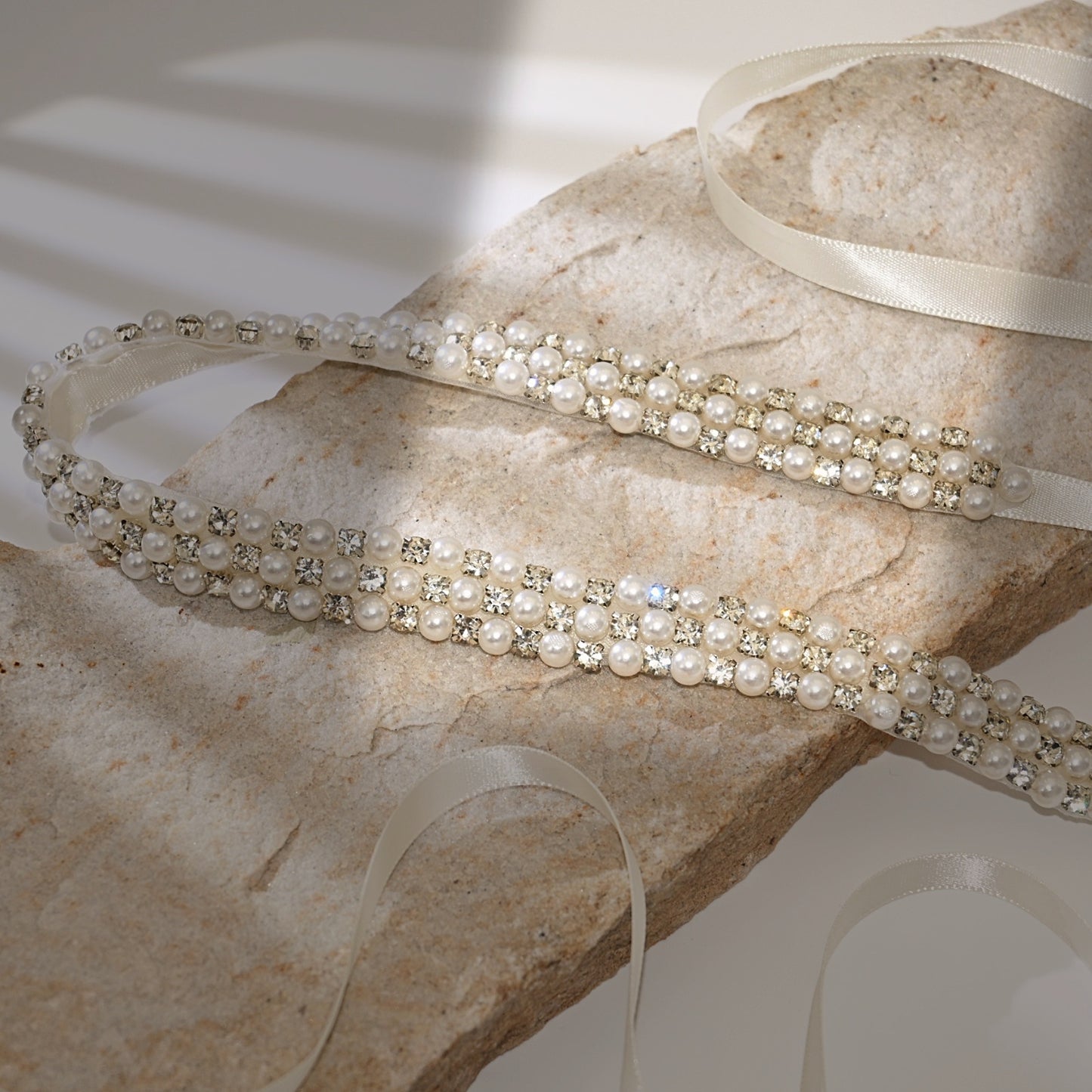 Bridella BS134 Off White Rhinestone & Pearl Belt