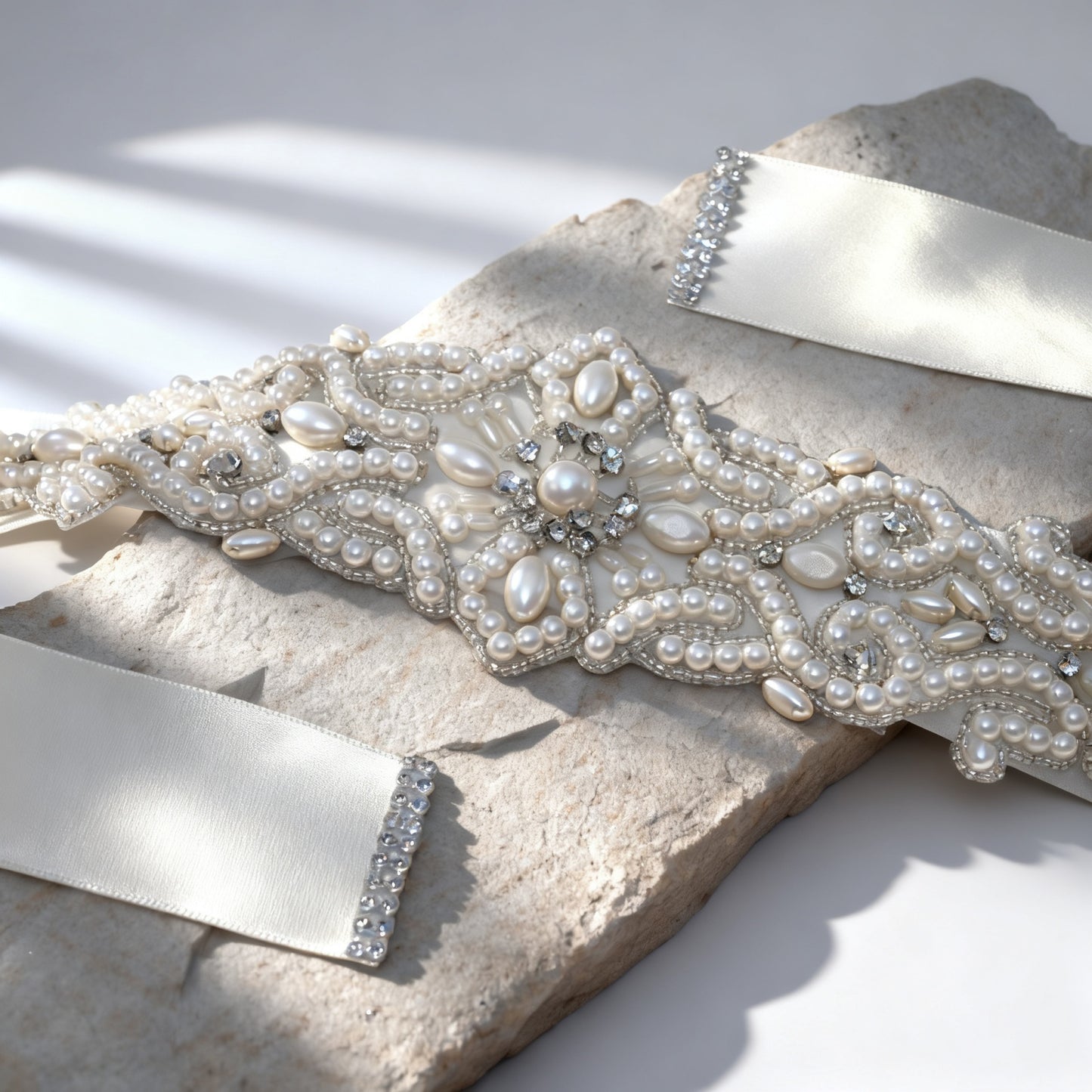 Bridella BS26A Ivory Rhinestone & Pearl Belt