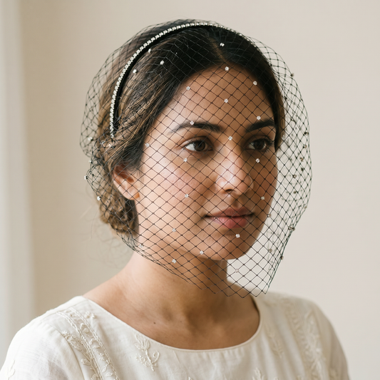 Black Rhinestone Birdcage Bridal Veil Headband for Wedding - Bridella VA09-B