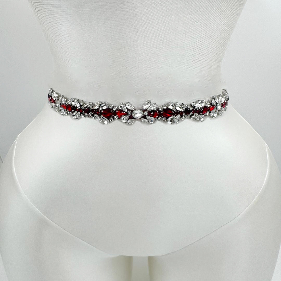 BS43R burgundy rhinestone belt