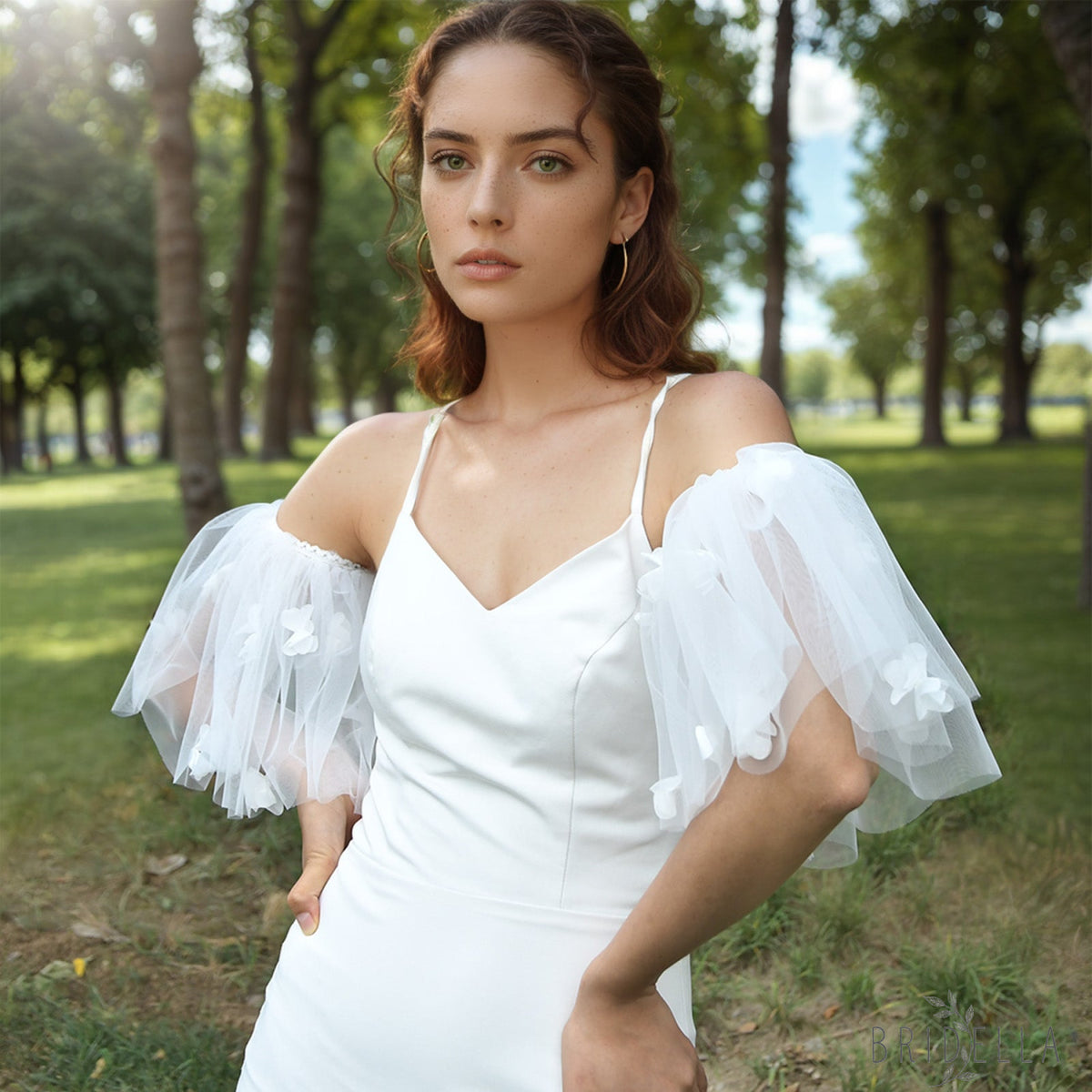 Detachable Bridal Tulle Sleeves Floral Wedding Dress Arm Sleeves - Bridella BMM28-I - Ivory