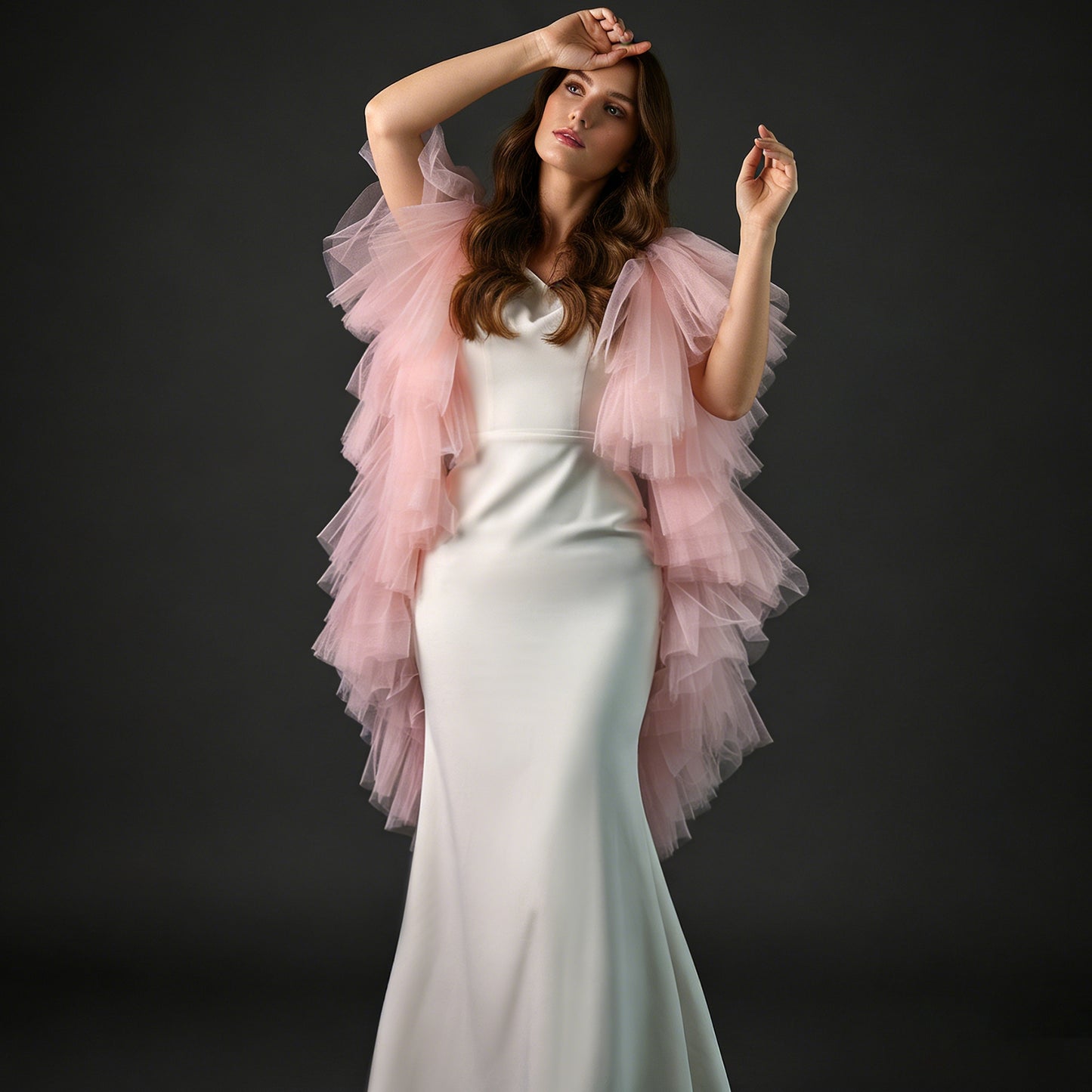 Pleated Tulle Bridal Wrap Wedding Bolero Shawl - Bridella BVG137-PA