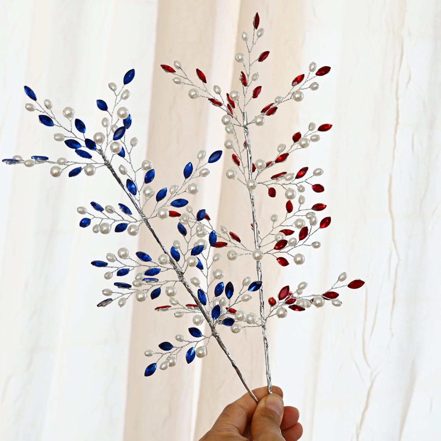 Handmade Rhinestone & Pearl Leaf Branch Picks K177