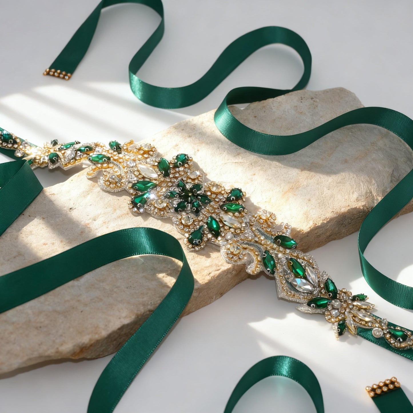Bridella BS12KL Emerald Rhinestone Belt