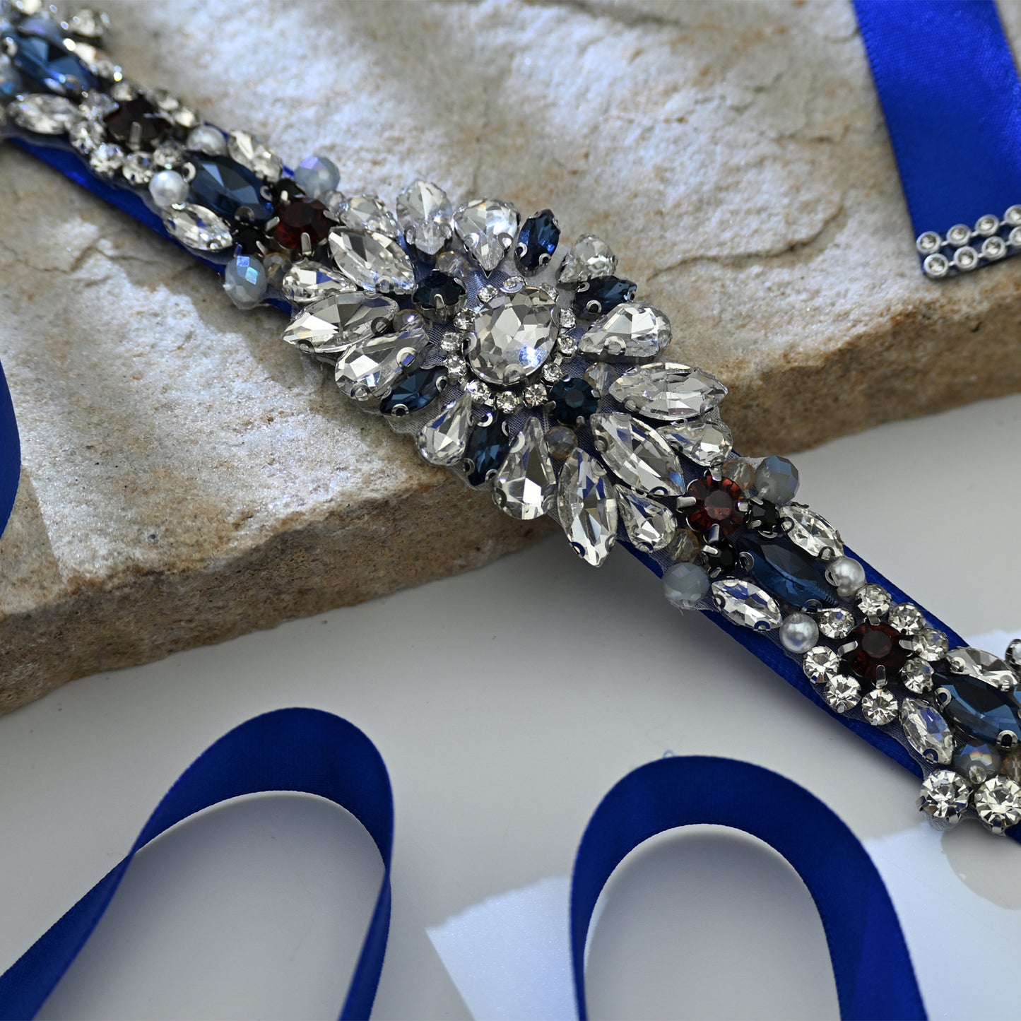 Bridella BS125ML Ivory Rhinestone & Pearl Belt