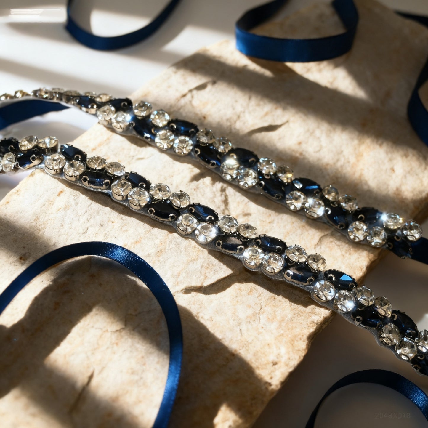 Bridella BS07ML Navy Rhinestone Belt