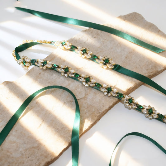 Green Rhinestone Bridal Belt Wedding Sash – Bridella BS333GKL