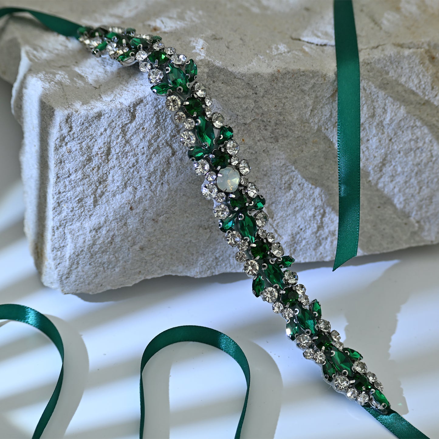 Bridella BS113KL Green Rhinestone & Pearl Belt
