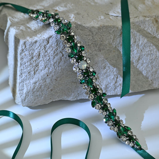 Bridella BS113KL Green Rhinestone & Pearl Belt