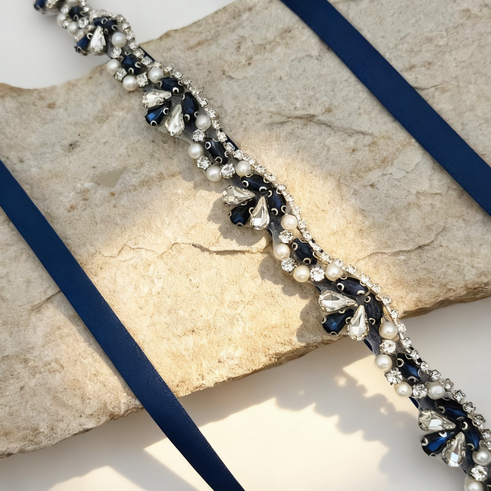 BS421ML navy rhinestone pearl belt