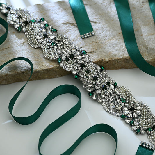 Bridella BS120KL Green Rhinestone Belt