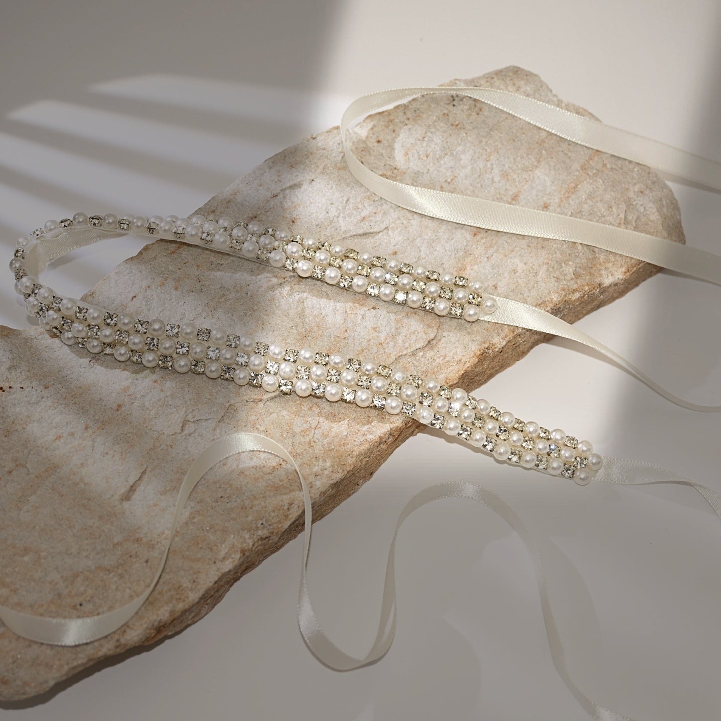 Bridella BS134 Off White Rhinestone & Pearl Belt