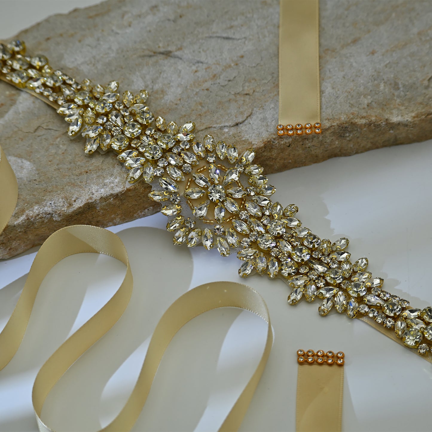 Bridella BS319G Champagne Rhinestone Belt