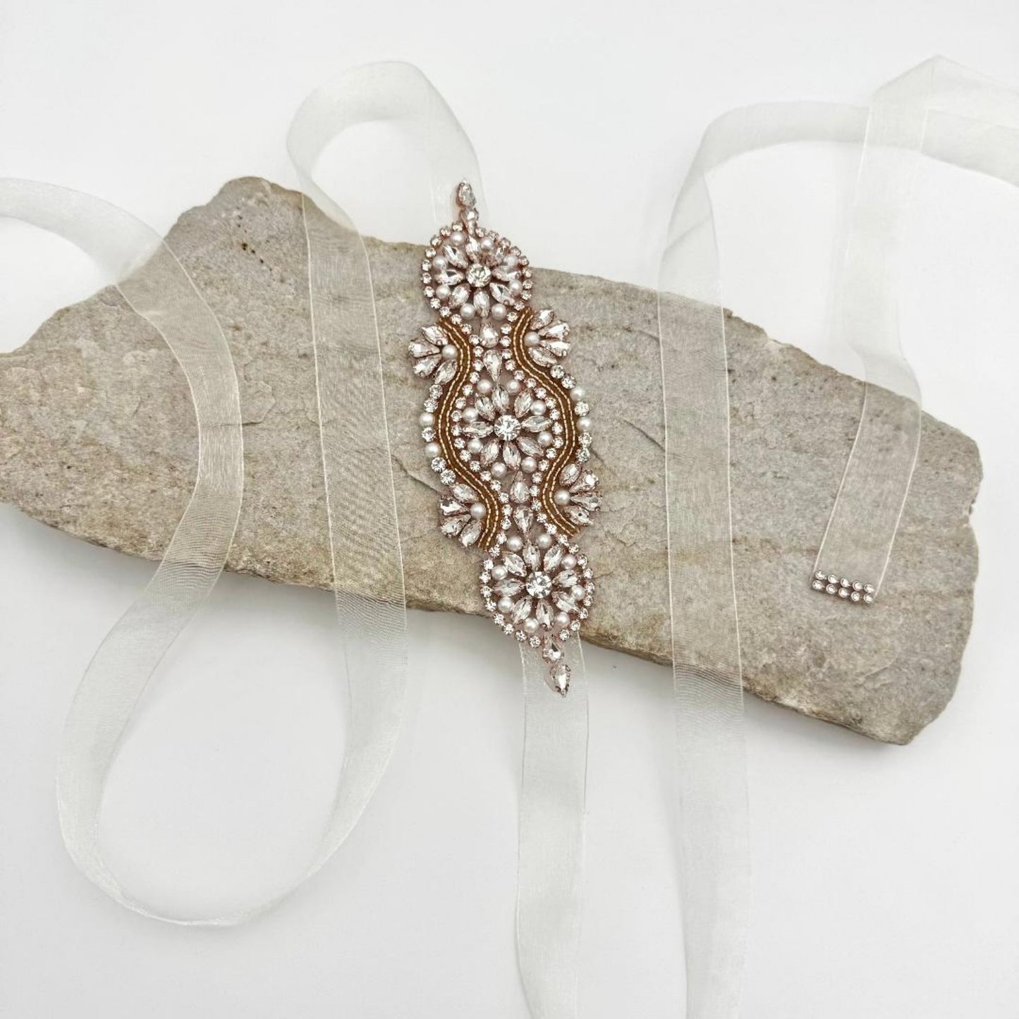 Rose Gold Rhinestone & Pearl Belt - Bridella BS05RG