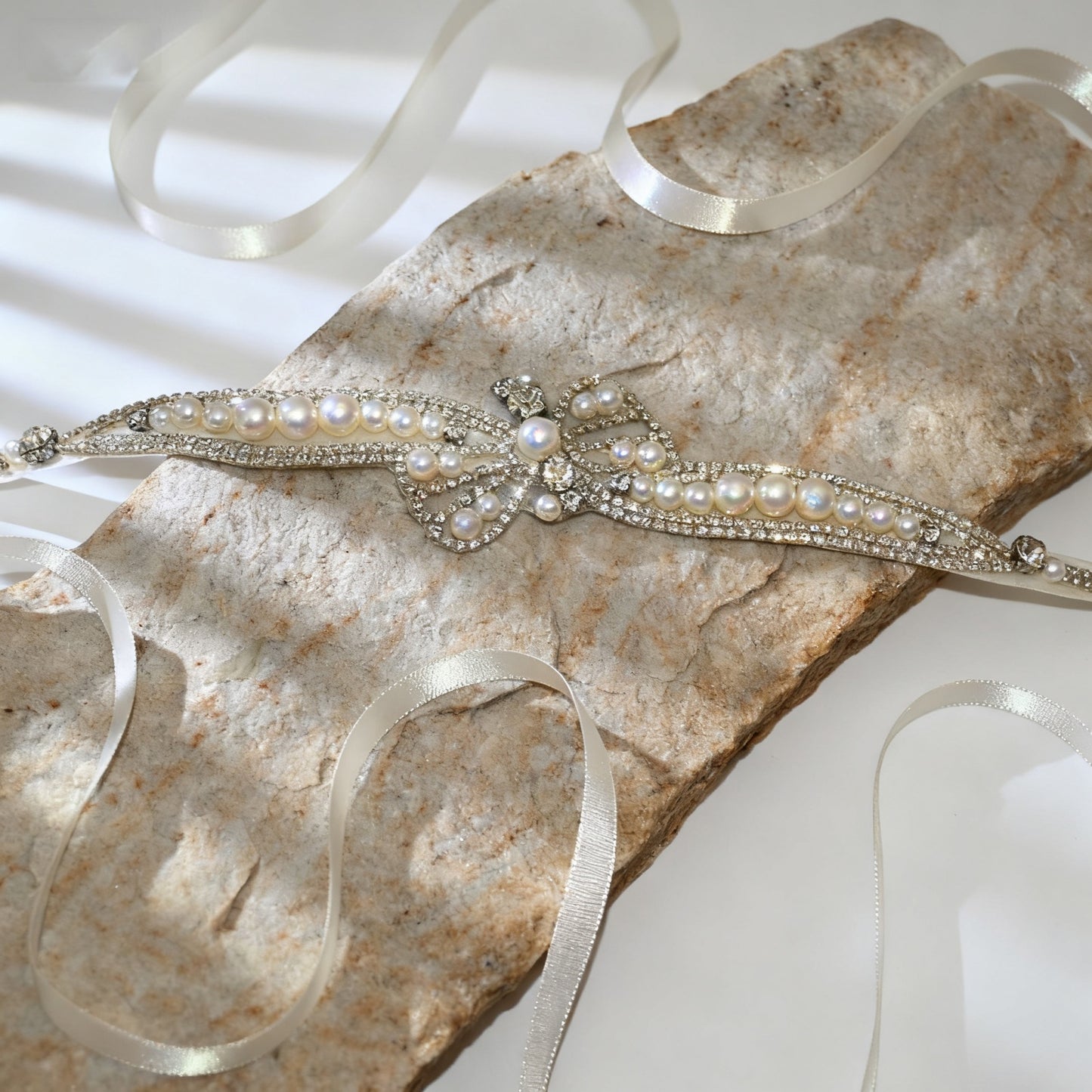 Bridella BS97 Off White Rhinestone & Pearl Belt