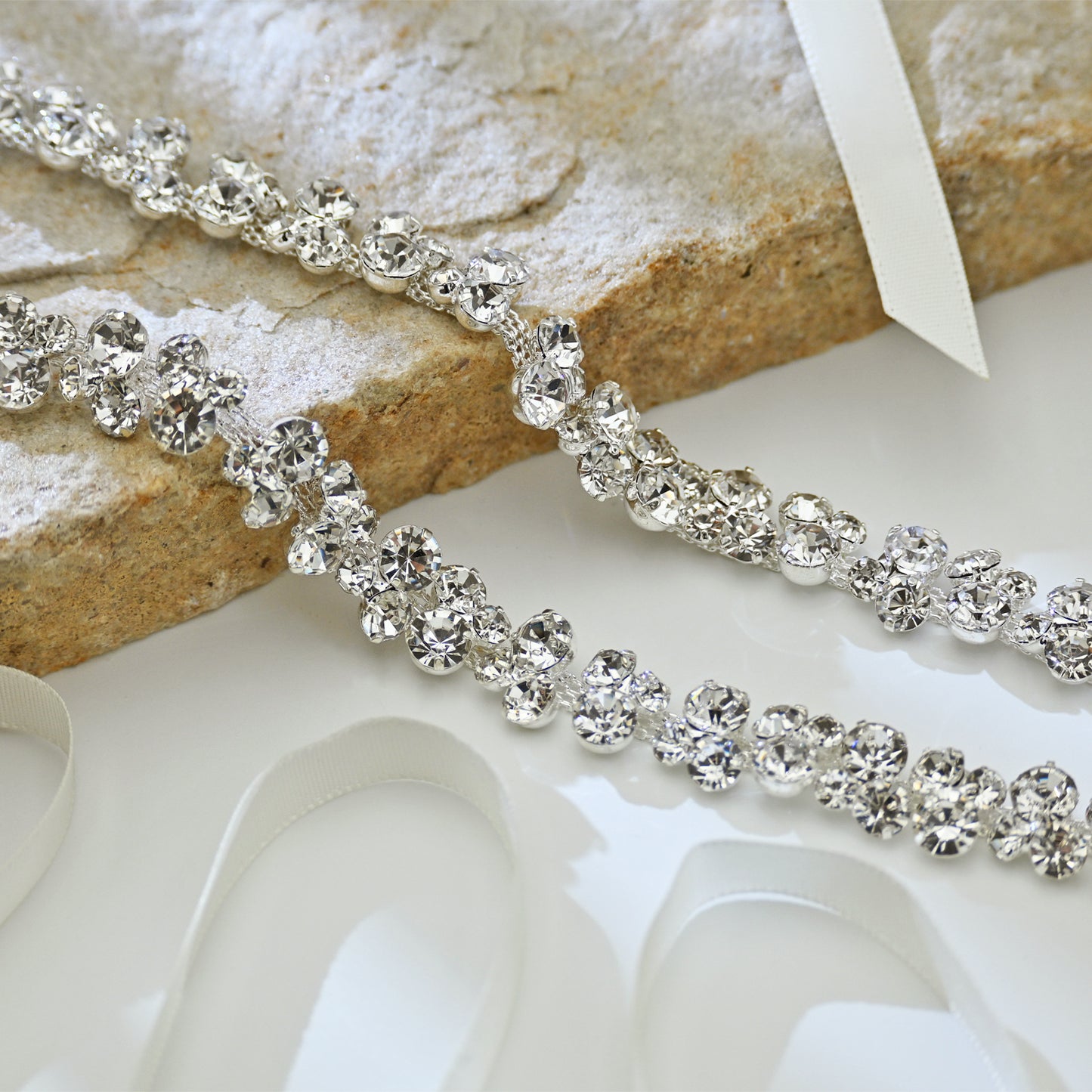Silver Rhinestone Bridal Dress Chain Belt for Wedding - Bridella BS308