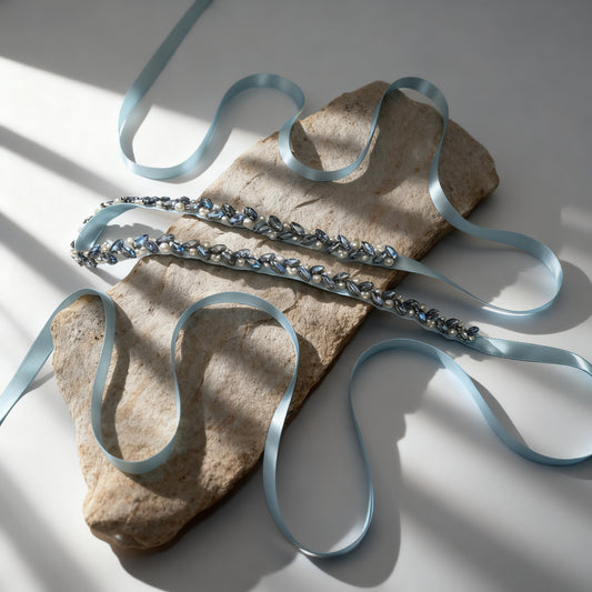 Bridella BS383QL Light Blue Rhinestone & Pearl Belt