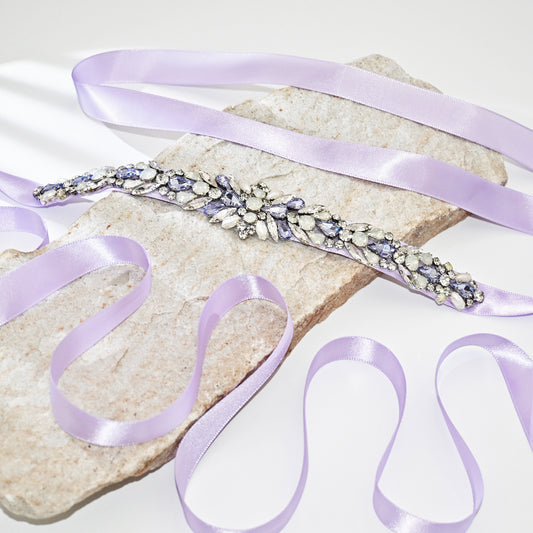Lavender Rhinestone & Pearl Belt - Bridella BS57LA