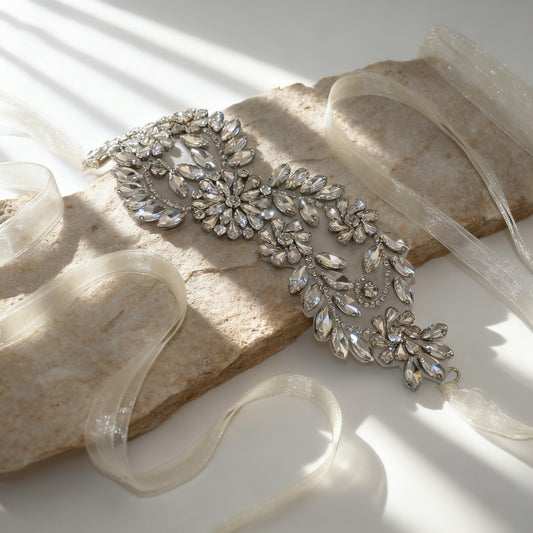 Bridella BS231 Ivory Rhinestone Belt