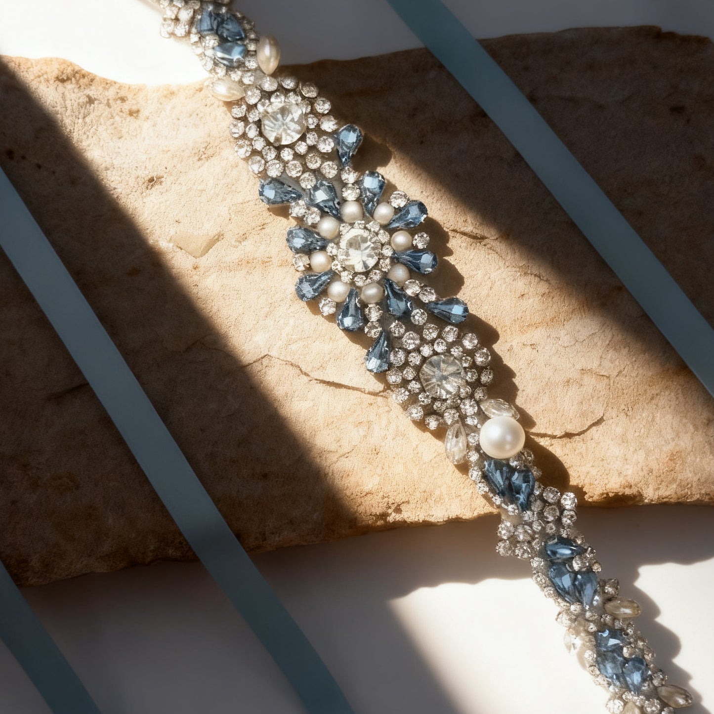 BS351QL light blue rhinestone pearl belt
